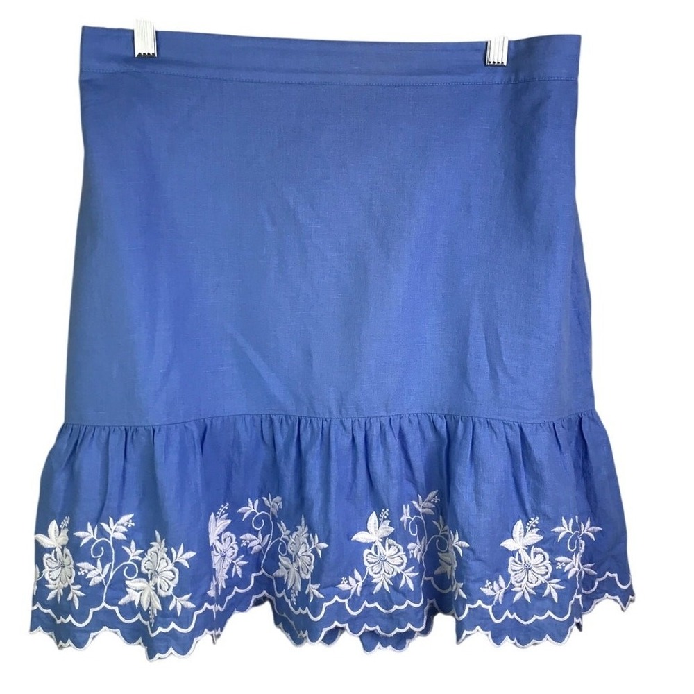 J.Crew Skirt Womens M Blue White Floral Embroidered Elastic Waist Cotton Midi‎ - Picture 2 of 7